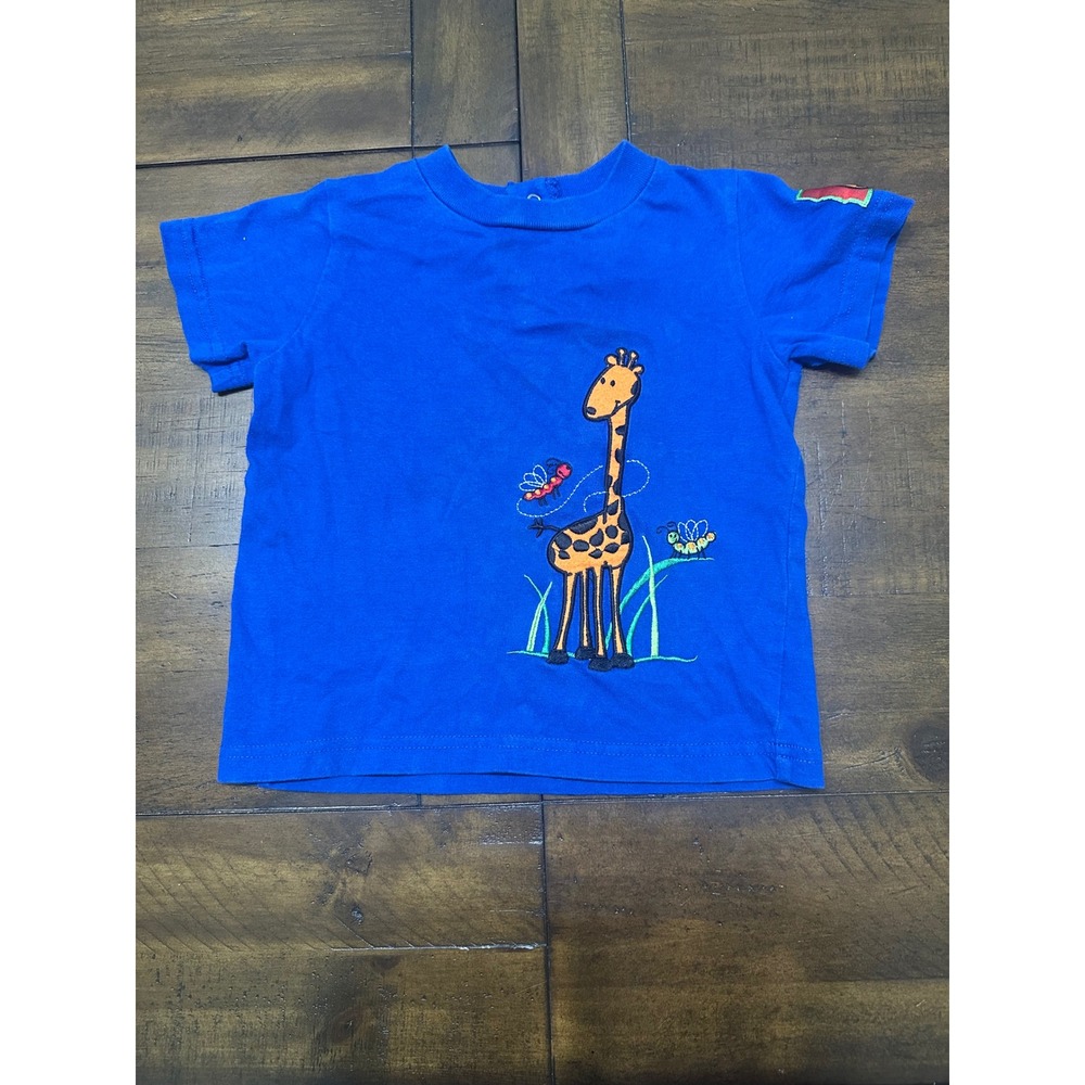 Vintage Basic Editions Boys Royal Blue Giraffe Embroidered TShirt 18M Nostalgic
